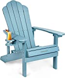 Plastic Adirondack Chair with Cup Holder, EMBRANGE Poly Lumber Adirondack Chair Weather Resistant. All-Weather Outdoor Patio Chair with Wood Grain for Garden&Pool&Home 34.5L 28W 36.8H (Blue)