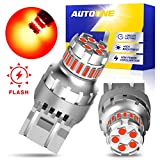 AUTOONE 7440 7443 LED Strobe Brake Light Bulb Red, 2800LM Flashing Strobe Blinking LED Tail Light Bulbs for T20 W21W 7441 7444 7443R, 300% Brighter Canbus Ready Plug and Play LED Stop Bulbs, Pack of 2