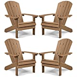 Adirondack Chairs Set of 4 Plastic Weather Resistant-Teak, Modern Poly Lumber Outdoor Chairs Like Real Wood, Widely Used in Outdoor, Patio, Deck, Outside, Fire Pit Garden, Campfire Chairs