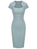 Women's 50s Vintage Cap Sleeve Hips-Wrapped Pencil Dress Light Blue S