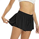 Flowy Womens Shorts Gym Yoga Athletic Workout Running Hiking Bike Clothes Butterfly Spandex Comfy Lounge Sweat Skirt Summer Beach (S, Black)