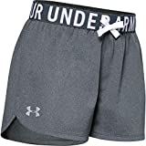 Under Armour Girls' Play Up Solid Workout Gym Shorts , Pitch Gray Light Heather (012)/Metallic Silver , Youth Medium