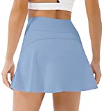 PERSIT Womens Tennis Golf Skirts Athletic Pleated High Waisted Skorts with Pockets for Workout Sports Running - Blue - M