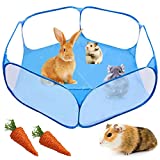 kathson Playpen for Small Animals Cage Tent, Breathable&Transparent Pets Playpen Folding Exercise Pop Open Outdoor/Indoor Portable Fence with Carrots for Guinea Pig Hamster Rabbit Rat Gerbils(Blue)
