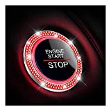 Car Bling Crystal Rhinestone Engine Start Ring Decals, 2 Pack Car Push Start Button Cover/Sticker, Key Ignition Knob Bling Ring, Sparkling Car Interior Accessories for Women (Red)