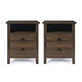 GBU Bedroom Nightstands - Set of 2 Wooden Night Stands with 2 Drawers & Open Shelf for Home Bedside End Table Large Storage Furniture, Brown Wood Grain