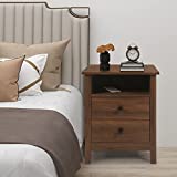 GBU Nightstand with 2 Drawer - Retro Wooden Bedroom Bedside End Table for Home Office Sofa Side Table, Open Shelf & Sliding Drawer (Brown Wood Grain, 1 Piece)