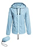 Avoogue Lightweight Raincoat Women's Waterproof Windbreaker Packable Outdoor Hooded Rain Jacket Light Blue M