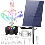 AISITIN 10W Solar Fountain Pump with Colorful LED Lights & 3000 mAh Battery, DIY Water Feature Kit for Outdoor with Pipe, Solar Powered Water Fountain Pump for Bird Bath, Garden, Ponds and Fish Tank