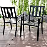 PHI VILLA Patio Dining Chairs, 300Lbs Stackable Wrought Outdoor Metal Dining Chairs with Armrest for Outdoor Kitchen Garden, Backyard - 2 Pack
