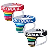 JOCKMAIL 3PCS/Pack Men Underwear Cotton Men Rainbow Stripe Underwear Comfortable Jockstrap (Large, Black&Blue&Red, m)