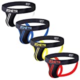 BSHETR Men's Underwear Jockstrap Athletic Supporters, 4-Pack Cotton Low Rise Stretch Multipack Performance Jock Strap (Multi, Large 32"-34",81cm-86cm)