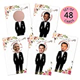 MORDUN Floral Bridal Shower Games - Who Has The Groom Scratch Off Celebrity Cards Tickets for 48 Guests - Funny Bachelorette Party Games Ideas - Rose Gold White