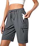 Women's Lightweight Hiking Cargo Shorts Quick Dry Athletic Shorts for Camping Travel Golf with Zipper Pockets Water Resistant Dark Grey