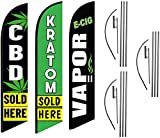 CBD Kratom Sold HereE-Cig Vapor Smoke Shop Advertising Feather Flag Kits Package, Includes 3 Banner Flags, 3 Flag Poles, and 3 Ground Stakes