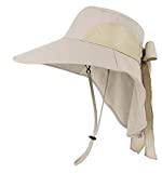 Sun Hats for Women Foldable Flap Cover UPF 50+ UV Protective Wide Brim Bucket Sun Hat Khaki