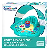 SwimSchool Baby Splash Mat  Inflatable Play Pool for Babies & Infants with Backrest and Canopy  Includes Baby Water Toy Rings