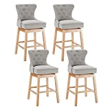 Tbfit Modern Bar Height Bar Stools Set of 4, Tufted Upholstered Fabric Barstools with Ergonomic Backrest and Wooden Leg,360Swivel Bar Stool Chair for Kitchen ,Dining Room,29 Inches,Gray (4PCS, Grey)