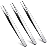 3 Pieces Straight Pointed Tip Tweezers Isolating Tweezers Eyelash Extensions Tweezers Individual Lash Tweezers Stainless Steel Pointed Blackhead Remover Precision Eyebrow Splinter Removal Tweezers