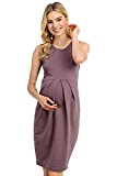 LaClef Women's Knee Length Midi Maternity Dress with Front Pleat (Medium, Dark Rose)