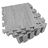 Tebery 16 Pieces Printed Wood Grain Interlocking Floor Tiles 3/8-Inch Thick EVA Foam Grey Puzzle Floor Mat