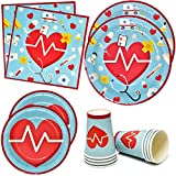 Medical Doctor Nurse Birthday Party Supplies Tableware Set Include 24 9" Paper Plates 24 7" Plate 24 9 Oz Cup 50 Lunch Napkin for Hospital Ambulance EMT Paramedic Doctors Day Nursing School Graduation