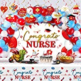 104 Pack 2022 Nurse Graduation Decorations Congrats Nurse Backdrop Banner Rectangle Nurse Graduation Table Cloth Nursing Latex Balloons RN Hanging Swirls for Nurse Themed Party Decoration Supplies