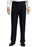 Haggar mens Cool 18 Hidden Expandable Waist Pleat Front Pant- Regular and Big & Tall Sizes casual pants, Navy Gabardine, 46W x 32L US