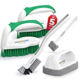 Holikme 5 pack Deep Cleaning Brush SetScrub Brush&Grout and Corner brush&Scrub pads with Scraper Tip&Scouring padsfor bathroom,Floor, Tub, Shower, Tile, Bathroom and Kitchen SurfaceGreen