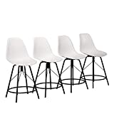 Alunaune Swivel Counter Bar Stools Set of 4 with Backs Mid Century Modern Armless Bar Height Side Chairs (24 inch,White)