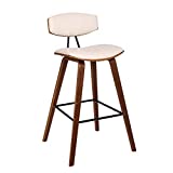 Armen Living Fox 28.5" Bar Height Cream Faux Leather and Walnut Wood Mid-Century Modern Bar Stool