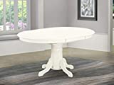 East West Furniture T AVT-LWH-TP Butterfly leaf Oval Top Surface and Linen White Finish Pedestal Legs Hardwood Frame Dining Room Table, Medium