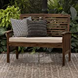 Walker Edison Rendezvous Modern Solid Acacia Wood Patio Loveseat with Cushions, 47 Inch, Dark Brown