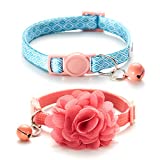 Bluerise 2Pcs Cat Collars Kitten Collar with Bell Adjustable Strap Cat Collar Breakaway Safety Buckle Kitten Collars for Girls