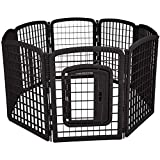 Amazon Basics 8-Panel Plastic Pet Pen Fence Enclosure With Gate - 64 x 64 x 34 Inches, Black