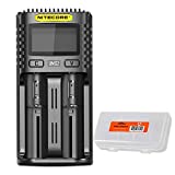 NITECORE UMS2 Intelligent USB Dual-Slot Quick Battery Charger for Li-Ion/Ni-MH/Ni-Cd/IMR 16340 14500 18650 21700 20700 AA AAA and More Batteries, with LumenTac Battery Organizer