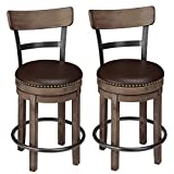 NHI Express 24" Seat Height Bar Stools Set of 2, 360 Degree Swivel Seat Counter Height Bar Stool with Iron Footrest, Dining Chairs with PU Leather Upholstered Seat for Dining Room, Dark Brown