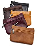 Freezx Women Genuine Leather Coin Pouch Zip Mini Purse Wallet Key Chain Double Zipper