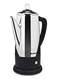 Elite Gourmet EC812 Electric Coffee Percolator with Keep Warm, Clear Brew Progress Knob Cool-Touch Handle Cord-less Serve, 12-Cup, Stainless Steel