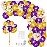 LUEDOU Purple Gold Balloon Garland Arch Kit, Pearl Gold Purple Confetti Latex Balloons Purple Party Decorations for Birthday Graduation Wedding Anniversary Baby Shower Party Supplies