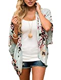 Floral Find Women's Floral Print Shawl Chiffon Kimono Summer Casual Loose Fit Cardigan (Small, V-Mint Green)