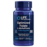 Life Extension Optimized Folate (L-Methylfolate)  Supports Heart & Brain Health  Non-GMO, Gluten-Free, Vegetarian 1700 mcg DFE  100 Vegetarian Tablets