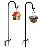 Derkniel Shepherd Hook 108 Inch Tall Heavy-Duty Metal Garden Hanging Pole Stake for Bird Feeder Pole Plant Baskets, Black (2 Packs)