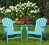 SDKOA Adirondack Chairs Set of 2 Plastic Weather Resistant, Outdoor Chairs Like Real Wood, Widely Used in Outdoor, Patio, Fire Pit, Deck, Outside, Garden, Campfire Chairs-Aqua