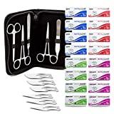 Sterile Sutures Thread with Needle Plus Tools - First Aid Field Emergency, Trauma Practice Suture Kit; Taxidermy; Medical, Nursing and Vet Students (16 Mixed 0, 2/0, 3/0, 4/0 with 12 Instruments) 28PK