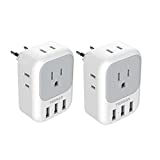 European Travel Plug Adapter, TESSAN US to Europe Power Adapter with 4 AC Outlets and 3 USB, Euro Charger Adaptor Type C for USA to EU Iceland Italy Spain France Germany Greece, 2-Pack