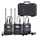 Dual Wireless Lavalier Microphone System,Comica CVM-WM300A UHF 96 Channel Professional Lapel Lav Microphone for DSLR Canon Nikon Sony Camera XLR Camcorder Youtube Interview TV Video Recording(2TX+1RX)