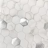 BeNice Peel and Stick Backsplash Kitchen Tile,Shower Backsplash Shower Tiles Peel and Stick Waterproof Tile Stickers Peel and Stick Hexagon Tile Bathroom Stick Tiles (5sheets) Carrara White