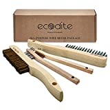 [Wire Brush Set for Cleaning 4-Pack Multi Purpose Beechwood Handle Medium & Small, Brass & Stainless Steel Wire Scratch Brush for Rust, Paint, Welding, Heavy & Light Household Cleaning