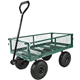 Fihuted Garden Cart Wagon Heavy Duty Mesh Steel, Utility Wagon Cart with Tire Pump , Yard Cart with Removable Sides , Green